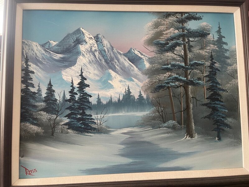 Bob Ross, Bob Ross Signed Original Painting Winter Mountain Scene w Bob  Ross Inc COA (ca. 1982)